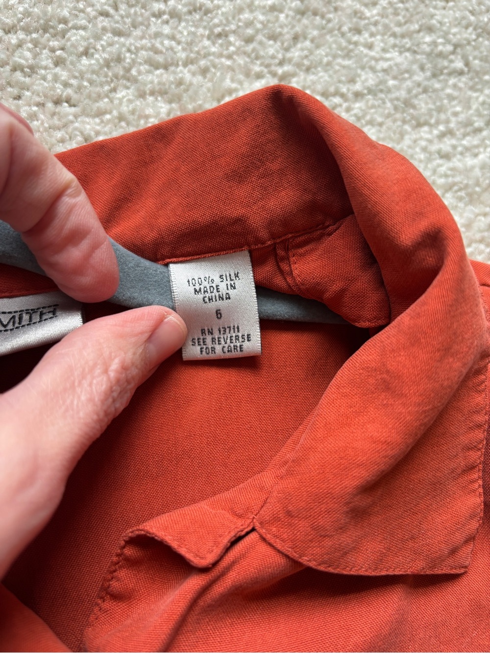 Amanda Smith 100% Silk Burnt Orange Short Sleeve Button-Front Shirt - Picture 6 of 14